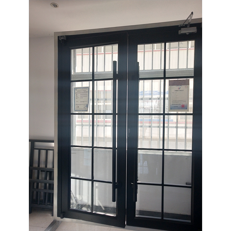 Black Double Casement Steel Door With Fixed Handle
