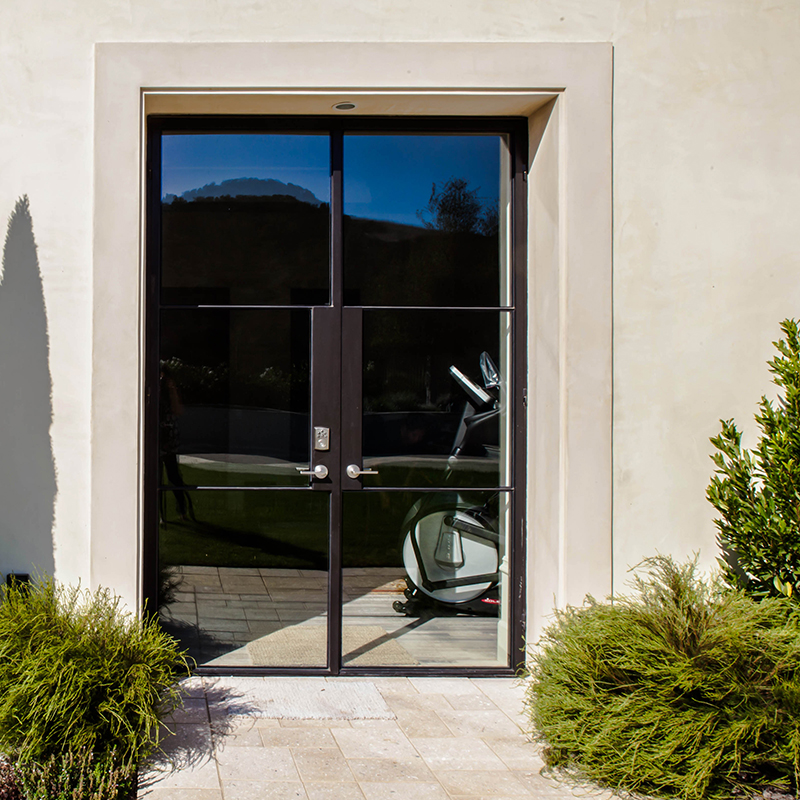 Black Double Casement Steel Door For Villa