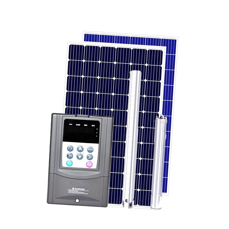 Solar powered deep well water pump system spray irrigation
