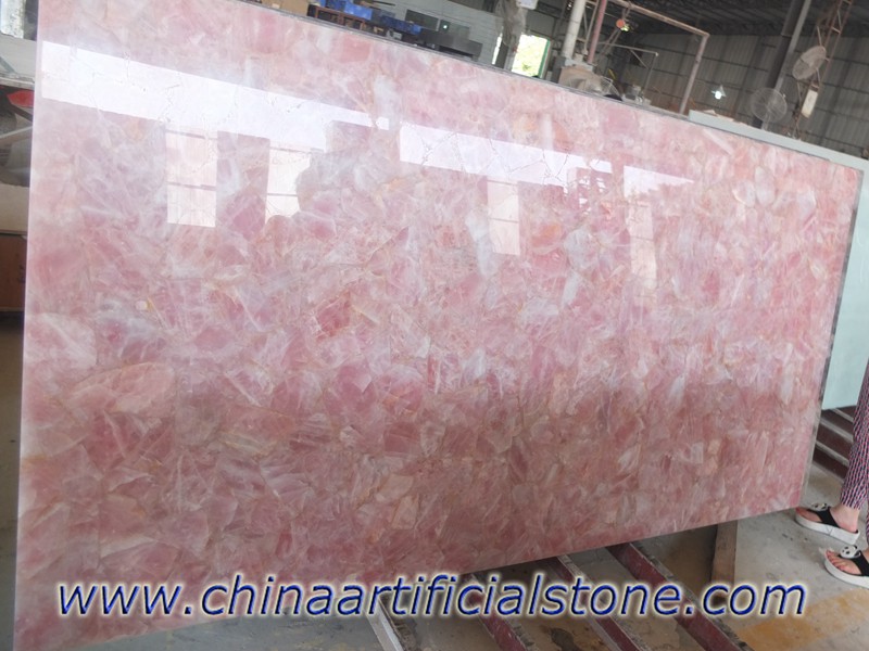 Pink Crystal Rose Quartz Semi Precious Stone Slabs