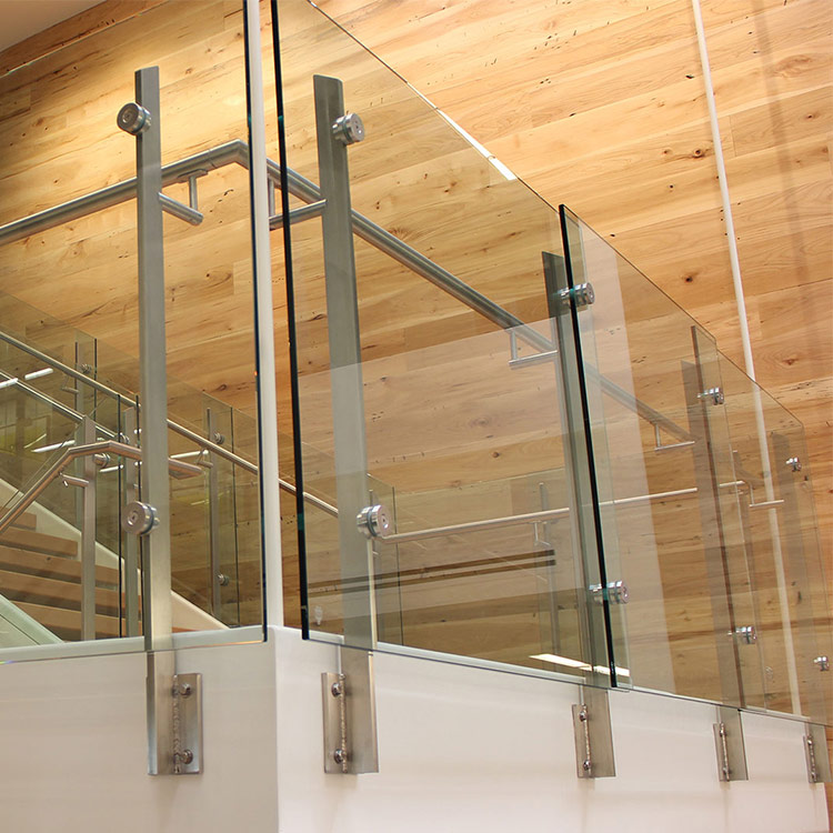 Side mounted stainless steel solid plate balustrade railing for office