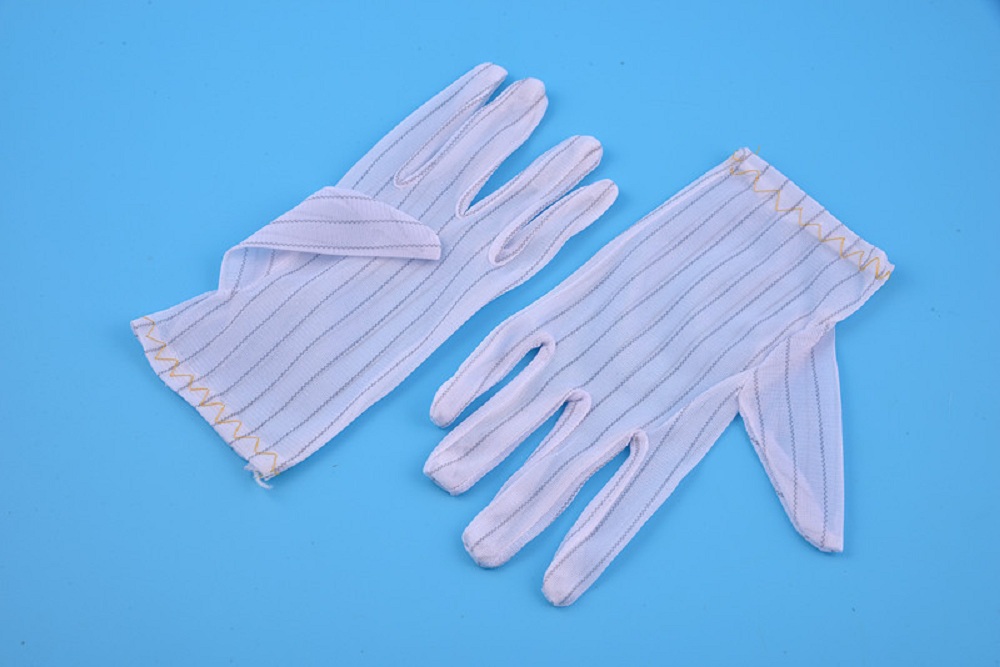 Polyester Antistatic ESD Stripe Gloves For Cleanroom