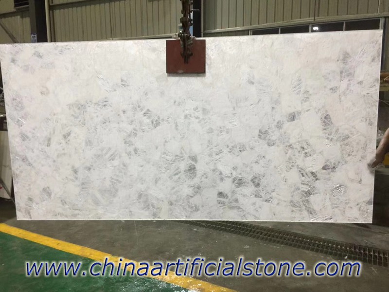 Backlit White Crystal Quartz Semi Precious Stone Slabs