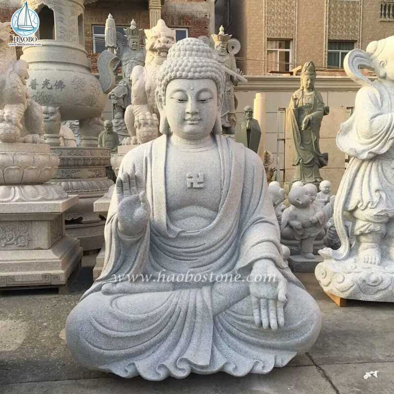 Natural Stone Grey Granite Temple Gautam Buddhist Statue
