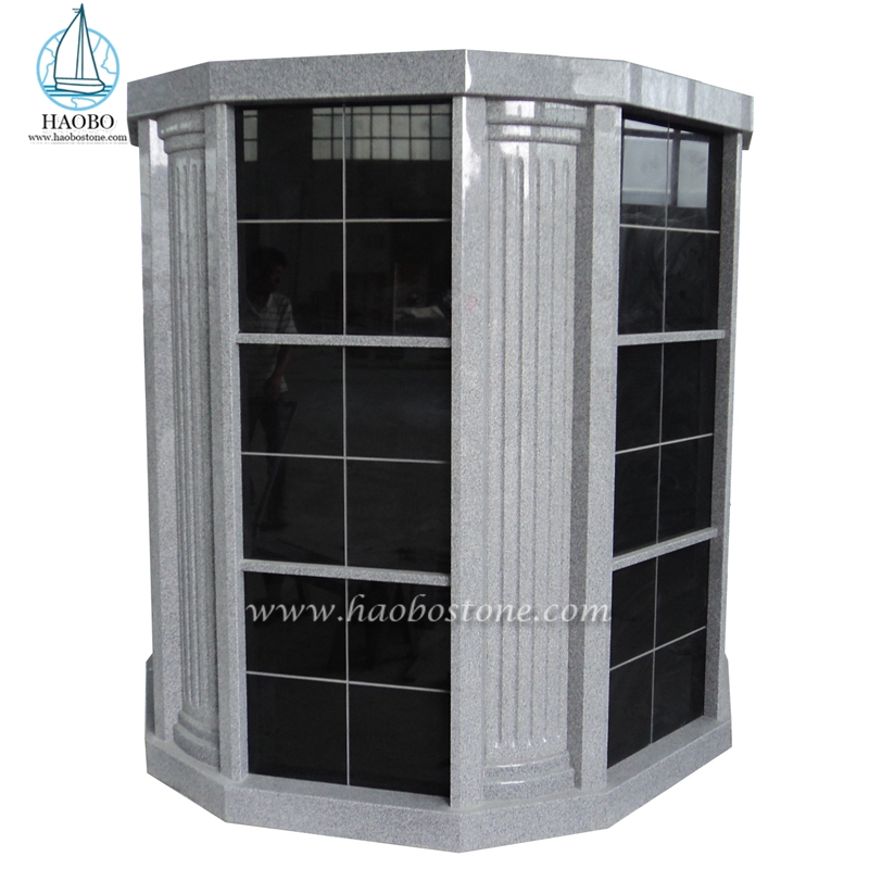 Grey Granite 72 Niches Hexagonal Cremation Family Columbarium With Columns