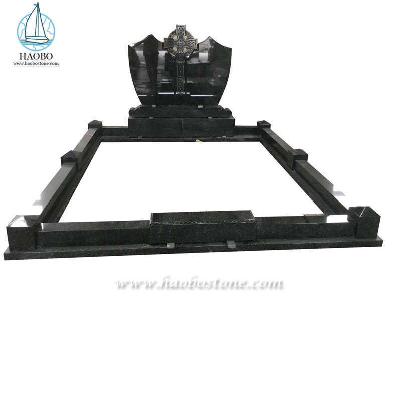 Ireland Style India Black Granite Celtic Cross Carved Monument