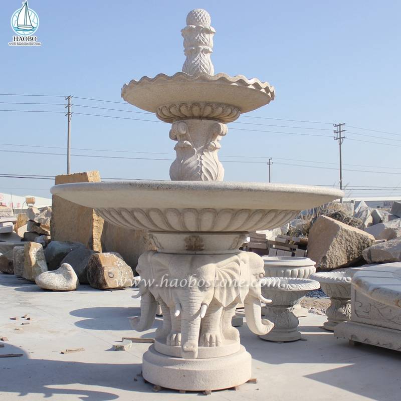 Garden Decoratin Marble Water wheel Fountain With Elephant Carving