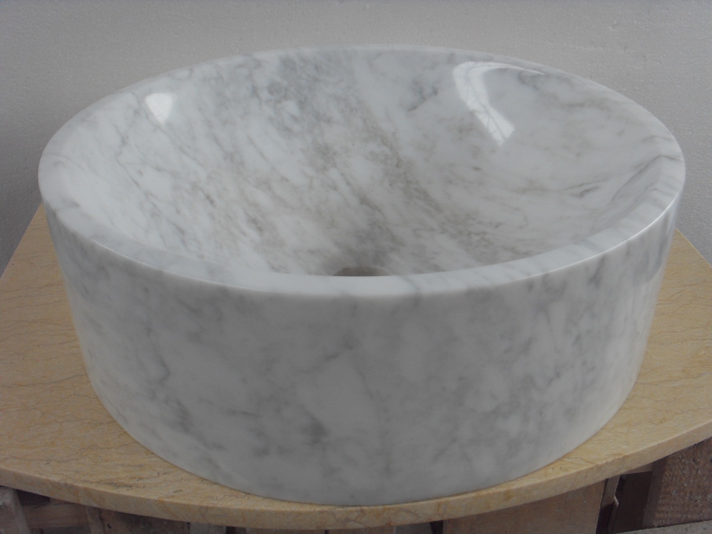 Polished round white marble sinks