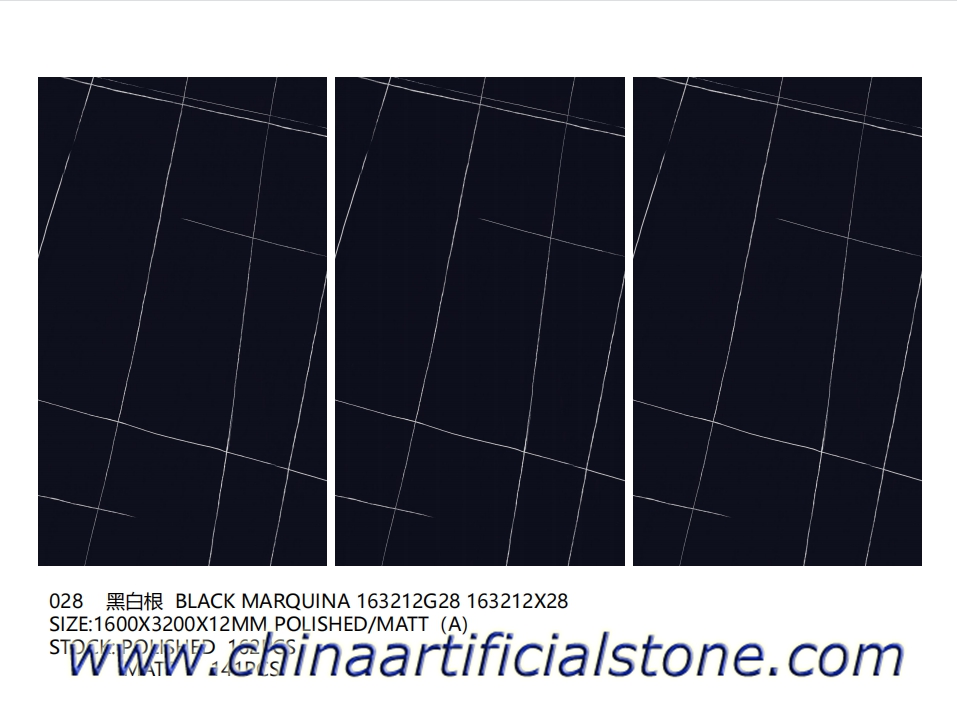 Large Format Black Marquina Porcelain Slabs 1600x3200x12mm