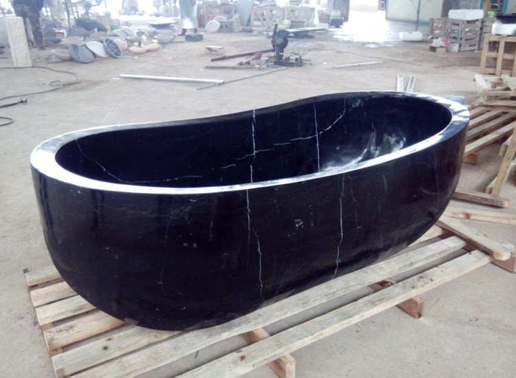 China Solid Natural Marble Black Stone Bathroom Bathtub