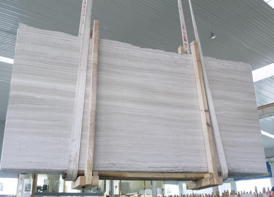 polished white wood veins marble slab