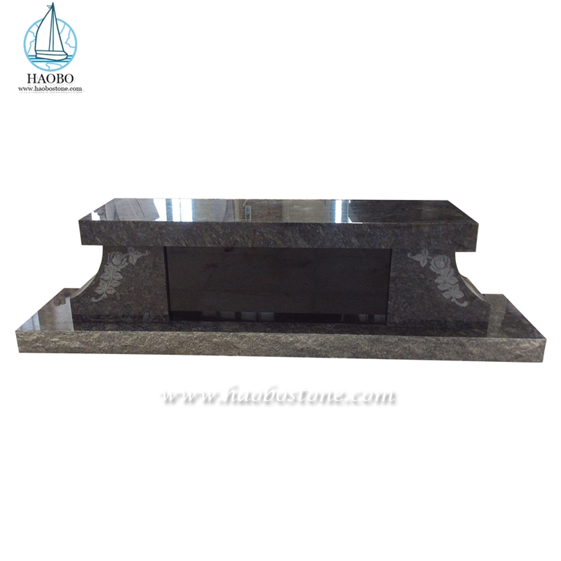 Natural Stone Black Granite Flower Engraved Monument Bench
