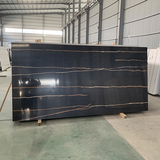 Sahara Noir Black Quartz Slab With Gold Vein Manufactured Countertop Supply Price