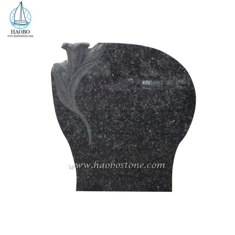 Blue Pearl Granite Flower Lily Carved Funeral Headstone​