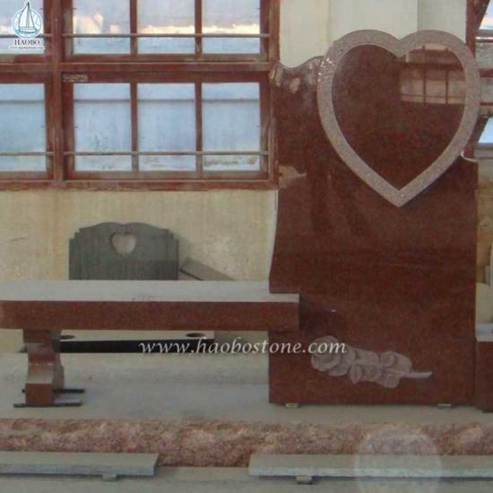 European Design Red Granite Heart Carved Monument Bench