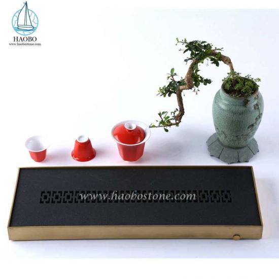 Black Granite China Stone Carving Rectangular Tea Tray