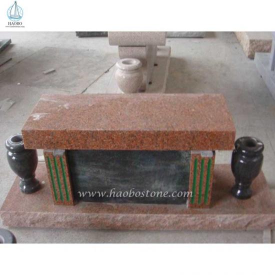 Simple Design Black and Red Granite Funeral Monument Bench